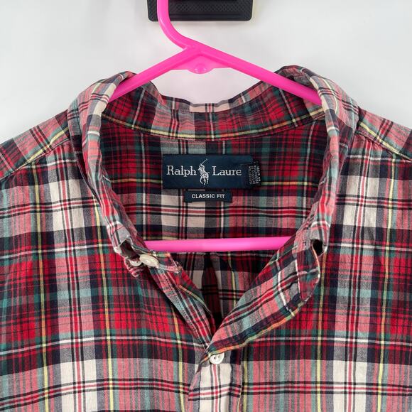 RALPH LAUREN Shirt Size Extra Large Classic Fit Tartan Plaid Short Sleeve Cotton - Picture 5 of 14